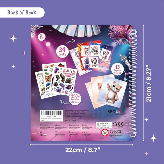 Sticker Dress Up Superstar Kitten - Kids Activity Book Learn Fashion Design for Kitten with Guides and 270+ Reusable Stickers. Gift for Girls Ages 5,6,7,8