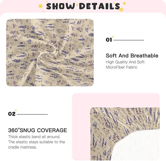 Bluebonnet Lavender Herb Crib Sheets Standard Crib Toddler Mattresses Cover Fitted Baby Bed Sheet Breathable Crib Mattress Sheet for Girls Boys 52" x 28"x5''