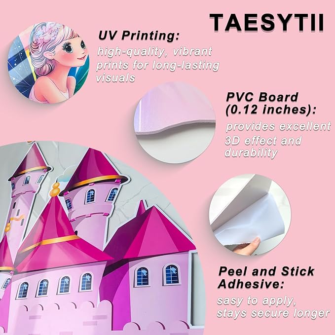 3D Castle Wall Stickers for Girls Room Decor Wall Decals Peel and Stick for Girls Bedroom Large Pink Decor for Nursery Toddler Inspirational Princess Art Pictures Kids Murals Wallpaper