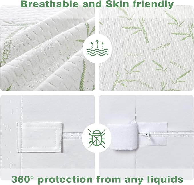 Parkdeny King Mattress Encasement, Waterproof Cooling Rayon from Bamboo, 3D Air Fabric, Breathable, Noiseless, Washable, Fits 5"-15" Deep Mattresses