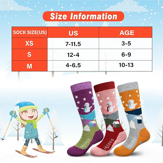 Hylaea Merino Wool Ski Socks Kids, Knee-high Warm Thermal Snowboard Skating Socks for Boys Girls Toddler