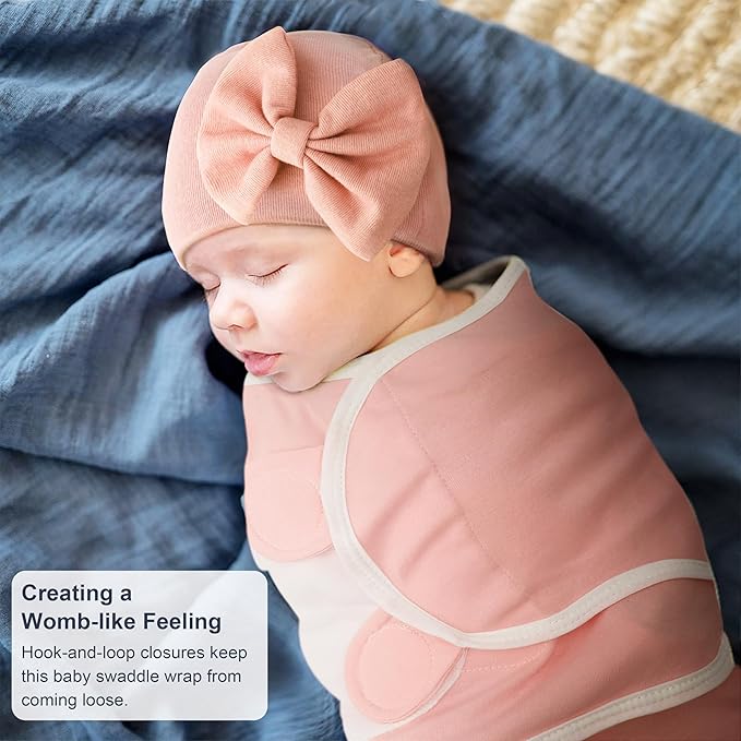 DRESHOW BQUBO 3 Pack Baby Swaddle Sleep Sacks Baby Swaddling Blanket Wrap Newborn Swaddle Sack with Big Bow Hat for Boys Girls 6-12 Lbs Newborns & 0-3 Months Girls Boys
