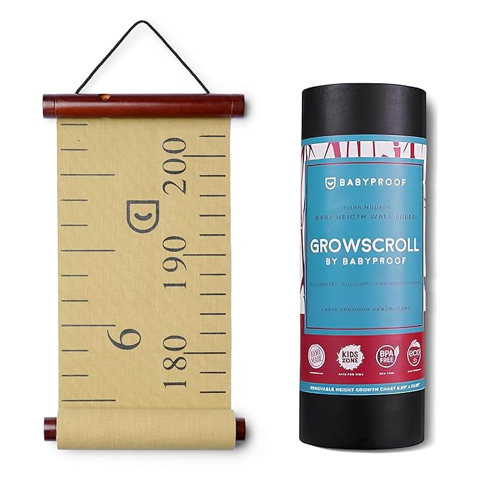 Growscroll Modern Kids Growth Chart for Wall - Unique Height Chart for Boys & Girls - Handcrafted Using Canvas & Hard Types of Wood - Makes A Great Collectible Or Family Heirloom - Khaki
