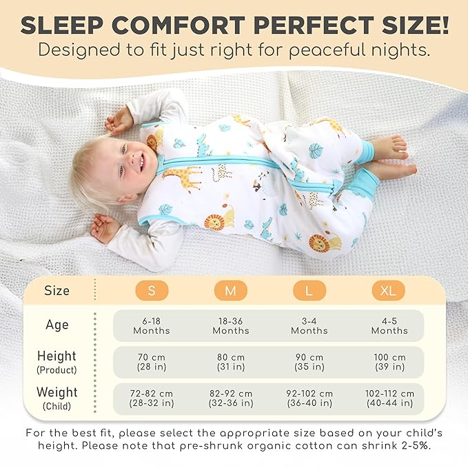 Mama Cheetah Toddler Sleep Sack with Feet, 6-18 Month, 2.5 TOG Organic Cotton Baby Sleeping Bag with Legs, Baby Wearable Blankets for Walkers w/ 2-Way Zipper, Baby Sleep Sack for Girls & Boys, Small