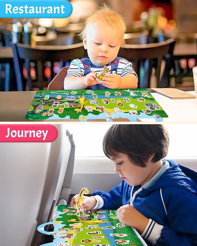 Benresive Reusable Sticker Books for Toddlers, Fun Travel Stickers for Kids, Toddler Sticker Book, Crafts Activities for Toddlers, 3 and Up Birthady Gifts - Animals Zoo