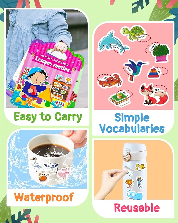 Benresive Reusable Sticker Books for Toddlers, 3 Sets Travel Stickers for Kids, Toddler Sticker Book, Crafts Activities for Toddlers, 3 and Up Birthday Gifts Travel Toys