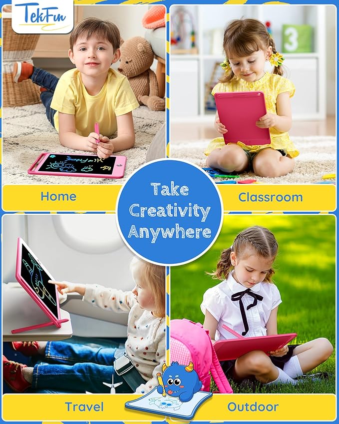 TEKFUN LCD Writing Tablet Kids Toys, 10inch Colorful Doodle Board Kids Travel Learning Toys Drawing Tablet, Birthday Gifts Presents for 3 4 5 6 7 Year Old Girls Boys (Pink)