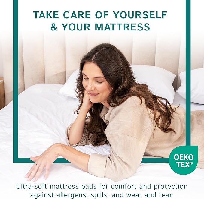 Queen Size Quilted Mattress Pad - Fitted Waterproof Mattress Protector, Pillow Top Mattress Topper, Premium Quality Hypoallergenic Mattress Cover