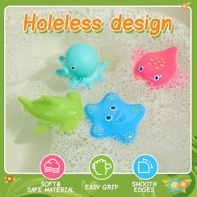Mold Free Bath Toys, 17PCS | Safe Easy Clean & Fun Floating Boats & Rotating Waterfall Cups & Watering Can and No Hole Bath Toy for Babies 12+ Months | Bathtub Sand Beach Pool Water Toddler Toys