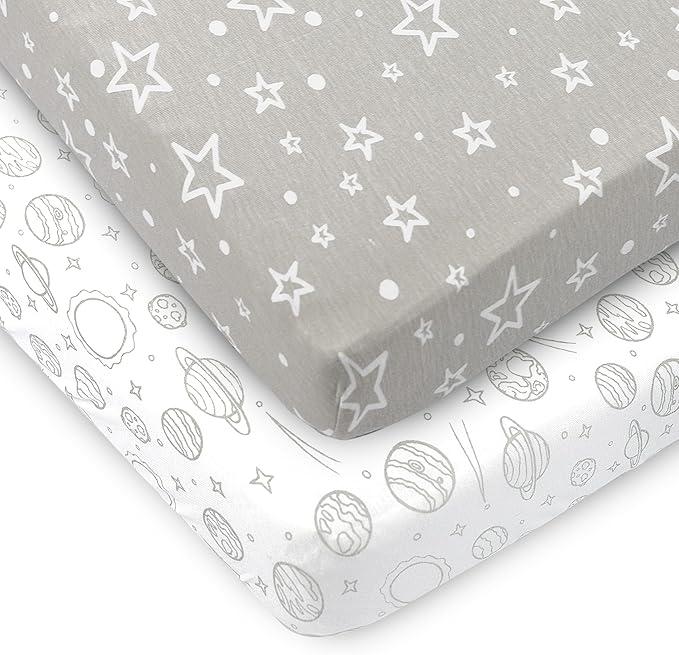 Bublo Baby 100% Organic Cotton 2 Pack and Play Sheets Fitted 38x24 – Soft Breathable Mini Crib Mattress Sheets for Baby, Portable Crib Sheets for Playpen or Travel Crib