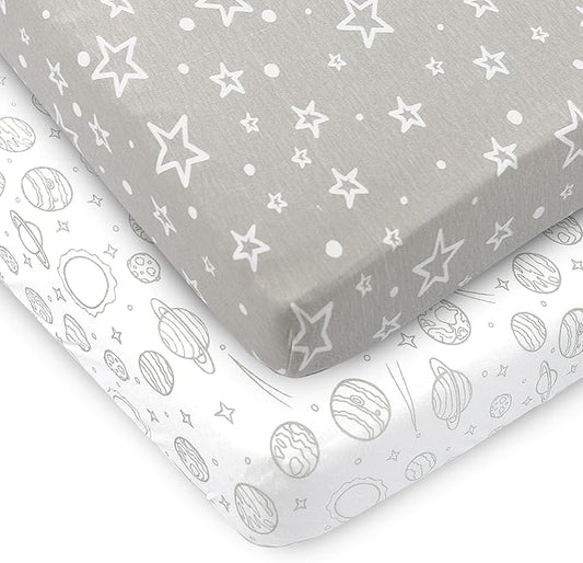 Bublo Baby 100% Organic Cotton 2 Pack and Play Sheets Fitted 38x24 – Soft Breathable Mini Crib Mattress Sheets for Baby, Portable Crib Sheets for Playpen or Travel Crib