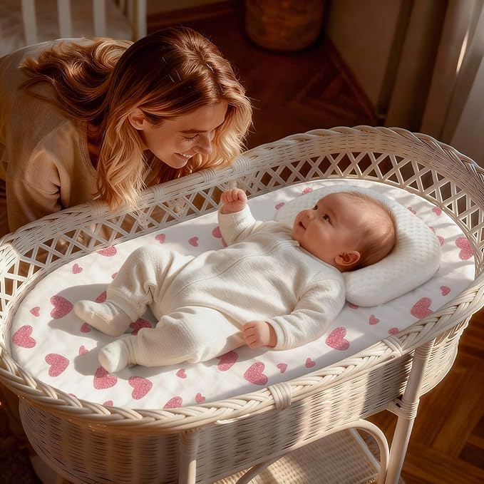 Baby Bassinet Sheets for Baby Boy Girls,4-Pack Fitted Bassinet Sheets Set Compatible with Halo Bassinest Swivel Sleeper,Baby Delight,Angelbliss,32"X16" (Pink Collection)
