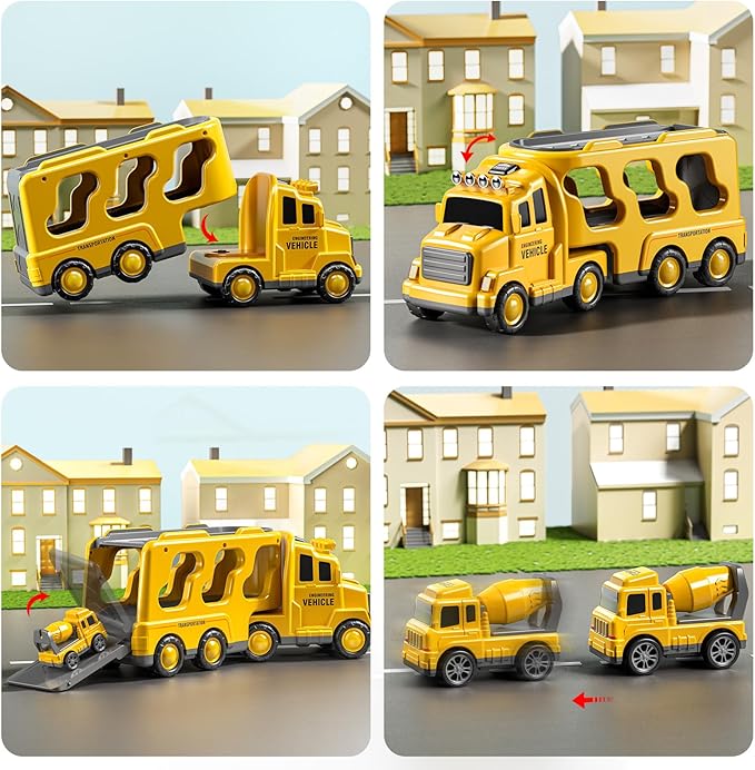 Trucks for Toddlers 2-4 Years 1-3 4-8 4-7 Boys Girls, 5 in 1 Construction Carrier Toy Trucks for Kids, Detachable Transport Trailer Toy, 1 Year Old Boy Gifts Birthday Toy