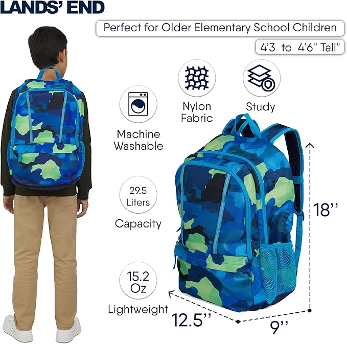 Lands' End Unisex Kids Large ClassMate Lightweight Durable Elementary School Backpack, Nicci