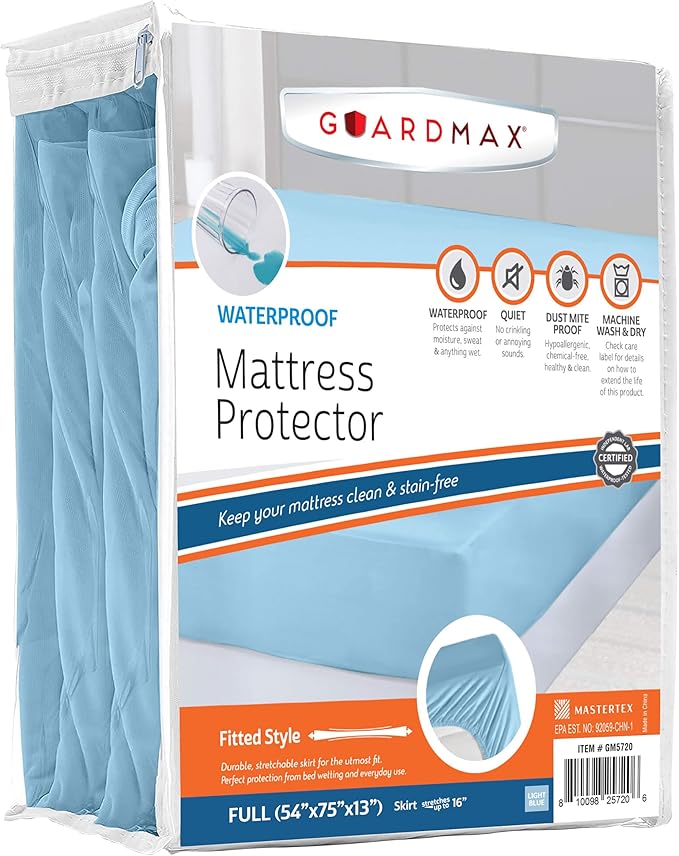 Guardmax Jersey Knitted Full Size Mattress Protector - Waterproof & Dust Mite Proof Mattress Cover with Stretchable Pockets - Soft, Comfortable, & Noiseless Waterproof Fitted Sheet.(54 x 75 x 13)
