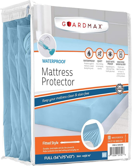 Guardmax Jersey Knitted Full Size Mattress Protector - Waterproof & Dust Mite Proof Mattress Cover with Stretchable Pockets - Soft, Comfortable, & Noiseless Waterproof Fitted Sheet.(54 x 75 x 13)
