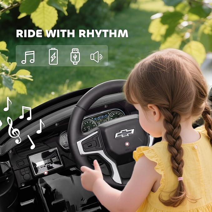 Aosom Licensed Chevrolet Tahoe Ride On Car, 12V 7AH Battery Power Ride On Toy with Parent Remote Control, LED Lights, Music, 4 Wheeler Suspension, 3 Speeds, Kids Electric Vehicle for Aged 3+, Black