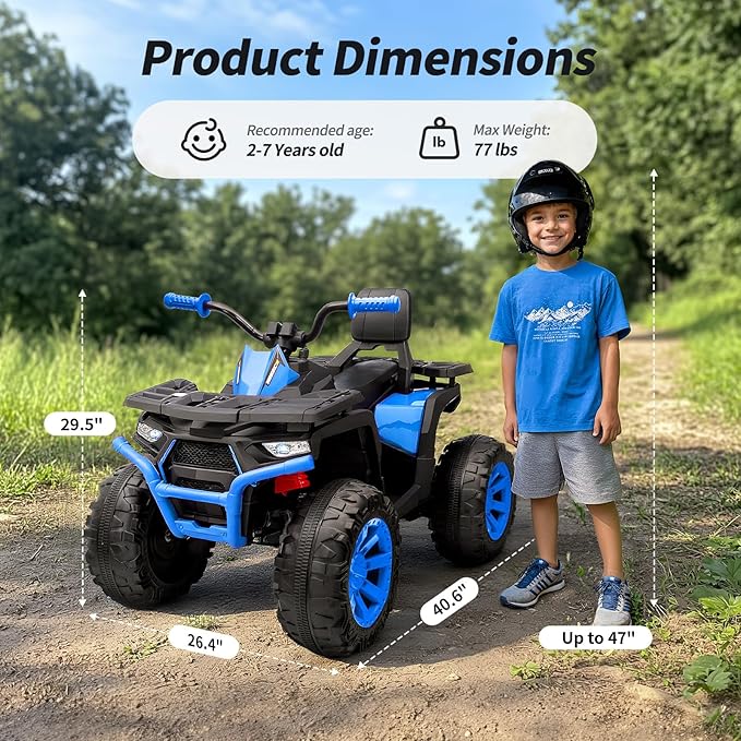 Kids ATV 4 Wheeler, 24V 4WD Electric ATV Ride On Toy for Big Kid w/ 2-Seater, 4x200W Motor, 5.6Mph Max Speed - Blue