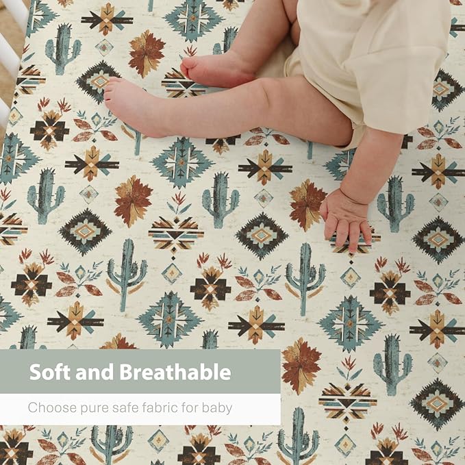 Tribal Cactus Totem Baby Crib Sheets for Boy Girl 28"x52" Vintage Cactus Soft Stretchy Fitted Crib Mattress Covers Western Cactus Nursery Baby Sheets for Standard Crib and Toddler Bed Mattress