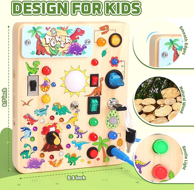 Busy Board for Toddlers - Montessori Educational Toy for 1-3 Year Old Boys & Girls | Travel-Friendly Sensory Learning Activity | Ideal for Kids with Autism(Dinosaur Busy Board)