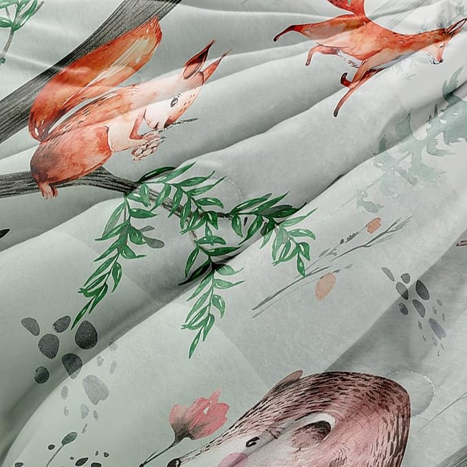 4 Pieces Woodland Animal Toddler Bedding Set, Forest Deer Bear Fox Bed Comforter Set for Boys Girls, Cute Toddler Bed Set Includes Comforter, Flat Sheet, Fitted Sheet and Pillowcase