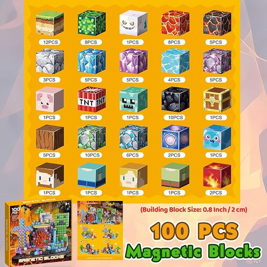 UGY 100PCS Magnetic Blocks - Build Mine Magnet World, Magnetic Building Blocks for Kids Ages 4-6 6-8 8-12, STEM Educational Sensory Toys for Boys & Girls