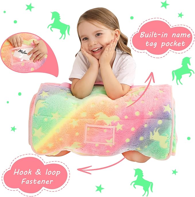 Toddler Nap Mat with Pillow and Blanket, Extra Large Rolled Napping Mats,Slumber Bags for Boys Girls,Kids Sleeping Bag for Daycare, Preschool Travel Camping