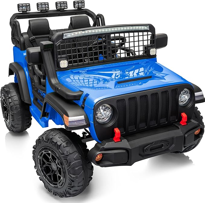 2 Seater Ride on Car Toy, 24V 4WD Electric Car for Kids 4-8 with Remote Control, 4x200W Motors, Capacity 110 lb - Blue