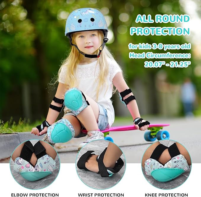 Kids Helmet with Knee Pads Elbow Pads and Wrist Guards,Child Protective Gear for Boys Girls Age 3-5-8 Years fit Roller Skates, Skateboarding, Scooter Bicycle Skate Scooter Skateboard