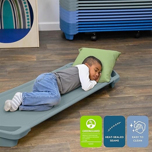 Children’s Factory SpaceLine Cot, Teal Green (Set of 4) – Standard Size 55” by 22” by 5” Standard (Pack of 4) (AFB5735AGN)