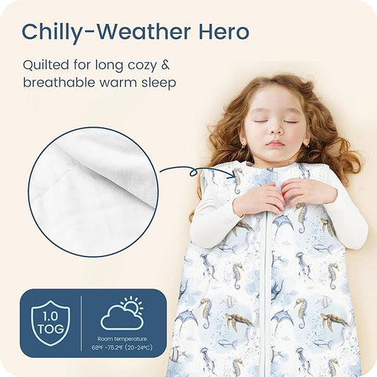 1.0 TOG Sleep Sack 6-12-15 Months, Baby Sleep Sack with Sleeveless, Cozy Premium Baby Wearable Blanket with 2-way Safe Zipper All Season Sleeping Bags, 1-pack