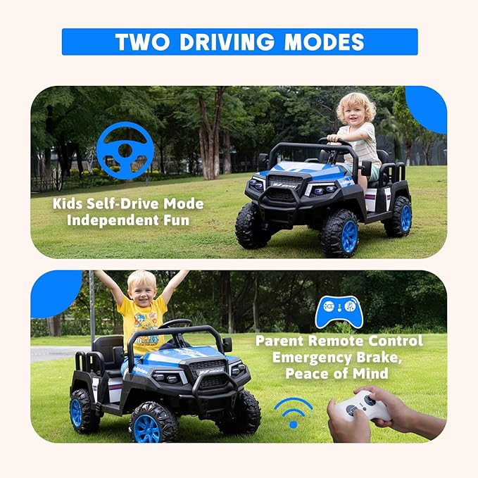 Electric Car for Kids, 24V 4 Seater Ride on Toys w/Parent Remote, 4 Wheeler Suspension, Max 220lbs Weight Capacity, USB, Music, Radio, LED Light, Ride on Truck for Boy/Girl Ages 3-8, Blue