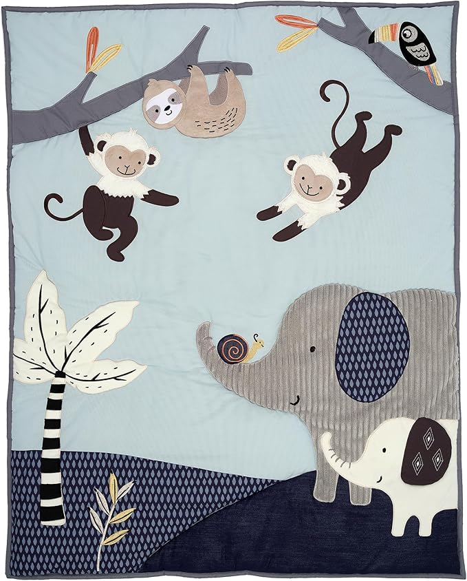 Lambs & Ivy Jungle Party 3-Piece Elephant/Monkey Baby Crib Bedding Set