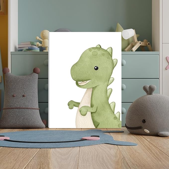arfitest Dinosaur Wall Art Kids Boys Room Canvas Wall Decor Dino Nursery Wall Art Pictures Baby Dinosaur Poster Prints for Boys Bedroom Bathroom 12x16 Inch Framed Set of 3