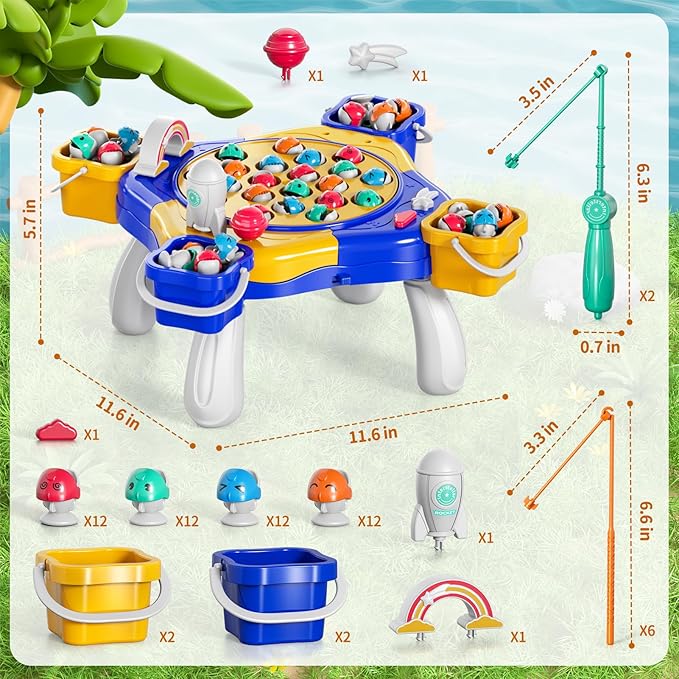 Magnetic Fishing Game for Kids Toddlers 3-5, 70 pcs Fishing Toys for Kids Toddlers 3-5, Fishing Table Toys Board Game Birthday Gifts for 3 4 5 6 7 8 Years Old Toddler Kid