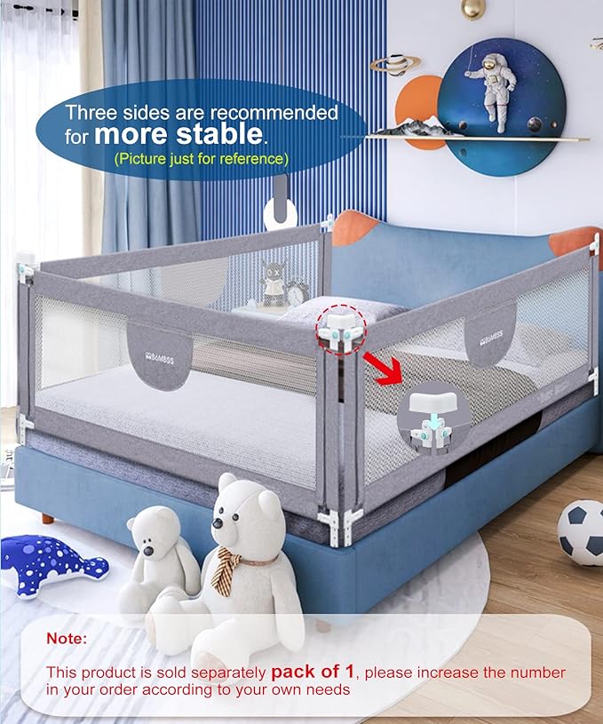 MBQMBSS 52'' Bed Rail for Toddlers, Baby Bed Guard Rails - Fit for Wide Side of Full Size Bed, Extra Tall Safety Bedrails for Kids, Adjustable Height, with Extra Y-Shaped Reinforcement Strap