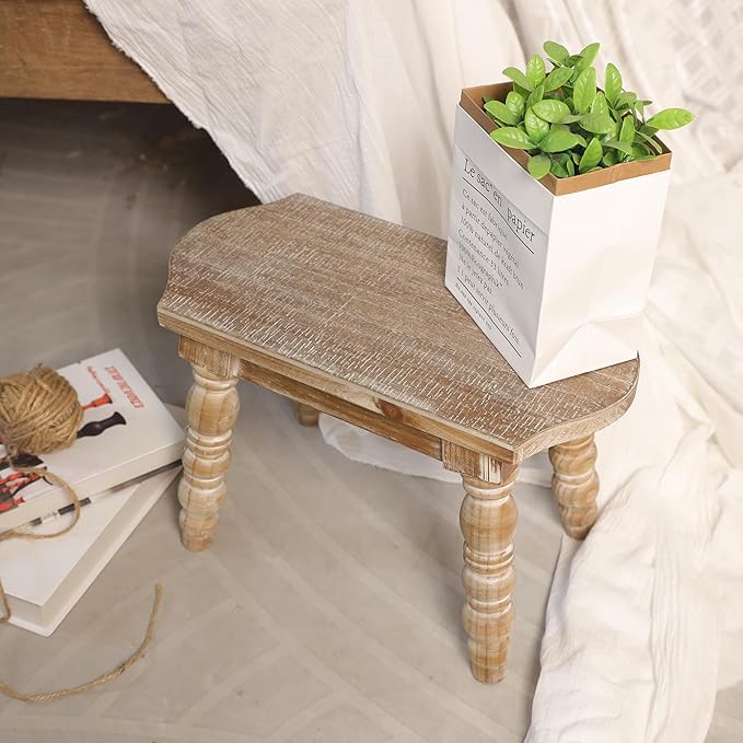 dwellington Wooden Bathroom Wood Foot Stool for Adults Kids, Bedside Step Planter Stool for Kitchen(Natural)