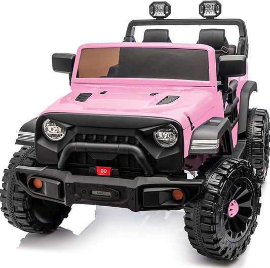 2 Seater Ride on Car Toy, 12V Electric Car for Kids 4-8 with Remote Control, Capacity 150 lb, LED Light - Light Pink