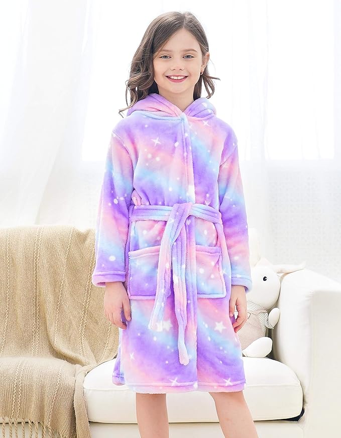 Doctor Unicorn Soft Hooded Rainbow Bathrobe Sleepwear for Girls