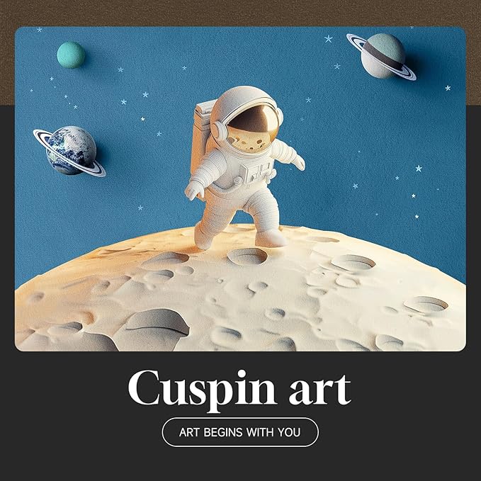 Framed Space Astronaut Wall Art for Nursery Decor, 4 Piece Outer Space Themed Canvas Art Prints Paintings, Planet Rocket Pictures for Bedroom, Kids Room, Baby Room, Boys Room, Bathroom Wall Decor