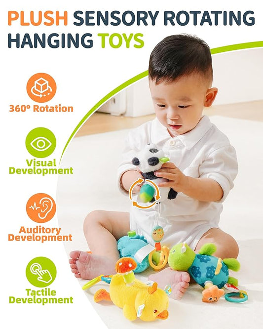 Jollybaby Baby Rattles & Soft Plush Hanging Toy for Stroller Crib car seat and Play Gym, Sensory Developmental Vibrating Toys for Newborn, Baby Christmas Stocking/Socks Stuffers Gifts - Duck