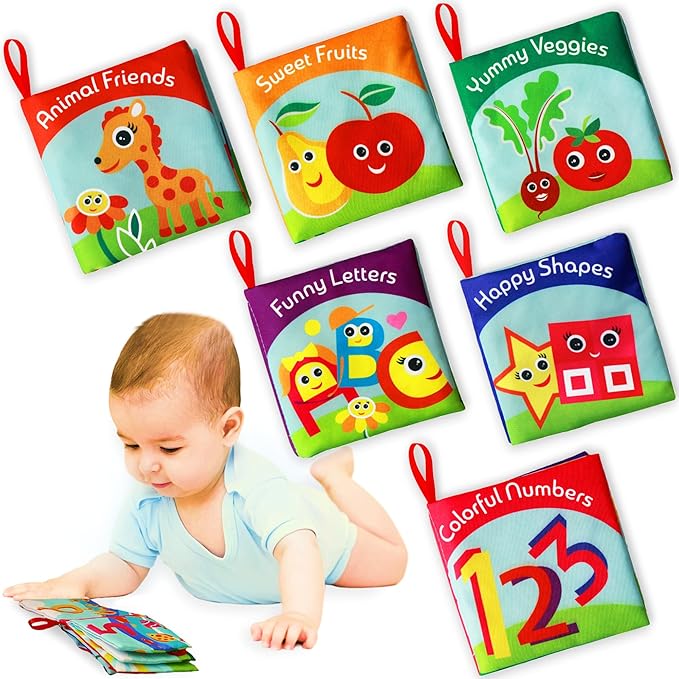 BabyBibi Cloth Books for Babies (Set of 6) - Premium Quality Soft Books for Babies. Touch and Feel Crinkle Paper. Cloth Books for Early Children's Development.