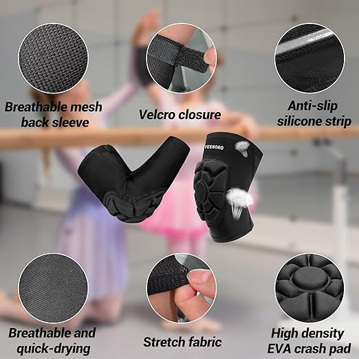 Kids/Youth Knee Pads + Elbow Pads, Compression Support Sleeve with Thickened Pad, Breathable & Lightweight Protective Gear for Basketball Wrestling Football Volleyball Snowboarding Dance(L)