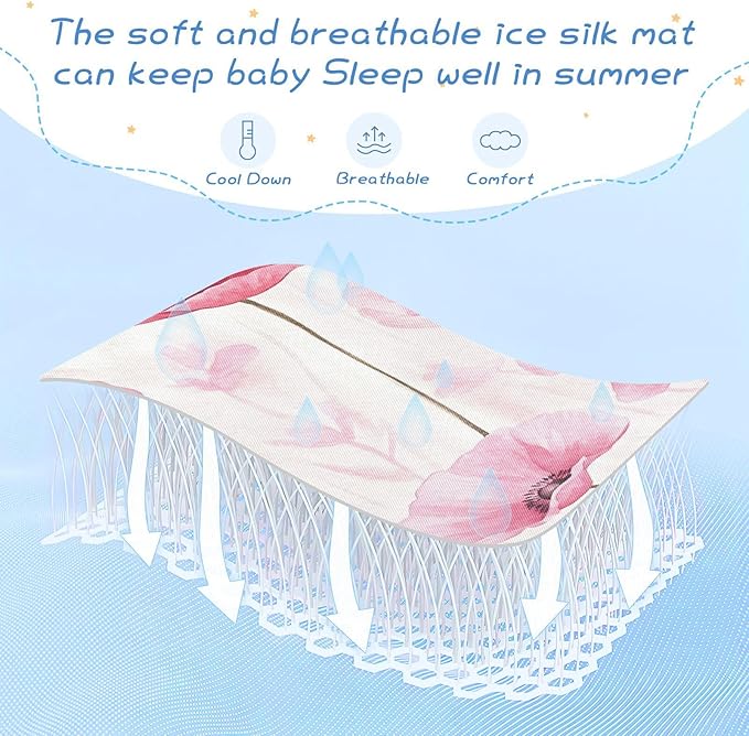 Pink Flowers Cooling Baby Mattress Protector 28" x 52" Reusable Crib Bumper Pads for Baby&Toddler