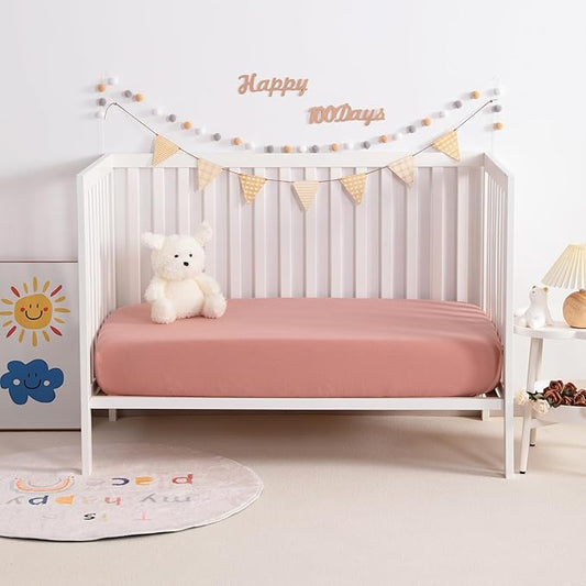 NTBAY 2 Pack Muslin Cotton Crib Sheets, Soft and Breathable Double Layer 28x52 Baby Crib Sheets for Standard Crib and Toddler Mattresses, Boys, Girls, Unisex, Blush Pink, 28x52 Inches