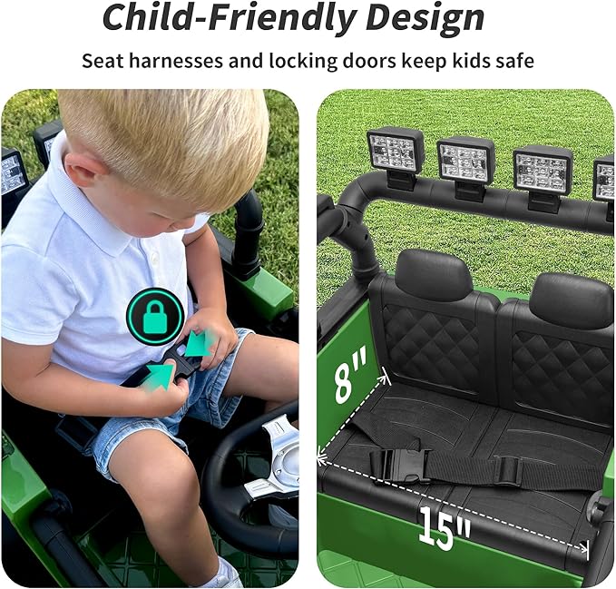 Kids Ride on Car Toy, 12V Electric Car for Kids with Remote Control, LED Light - Army Green