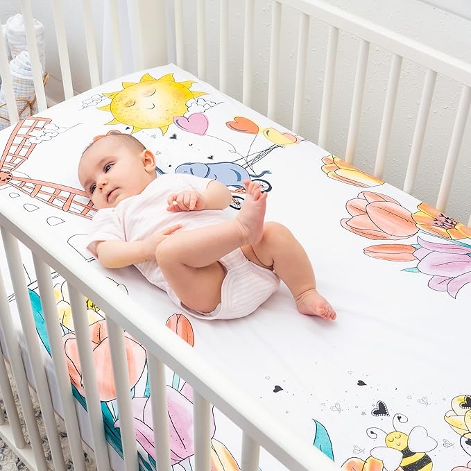 JumpOff Jo - Fitted Crib Sheet, Super Soft Breathable 100% Cotton Baby Crib Sheet for Standard Crib Mattresses and Toddler Beds, 28 in. x 52 in. - Tulip Fields