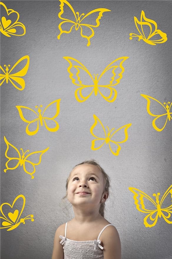 The Decal Guru Butterfly Wall Art Vinyl Stickers DIY Nursery or Girls Room Decor Peel and Stick Butterflies Decals (Light Yellow, 55x58 inches)