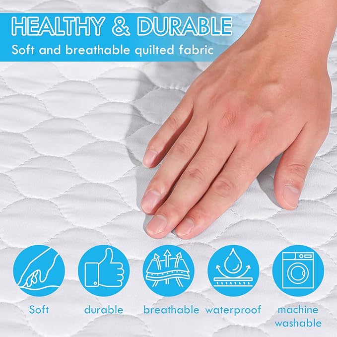 Bed Pads Washable Waterproof(2 Pack), Reusable Tuckable Mattress Protector Underpads, Incontinence Bed Pads for Adults Kids Full Size 34"X54" and 21" Wings