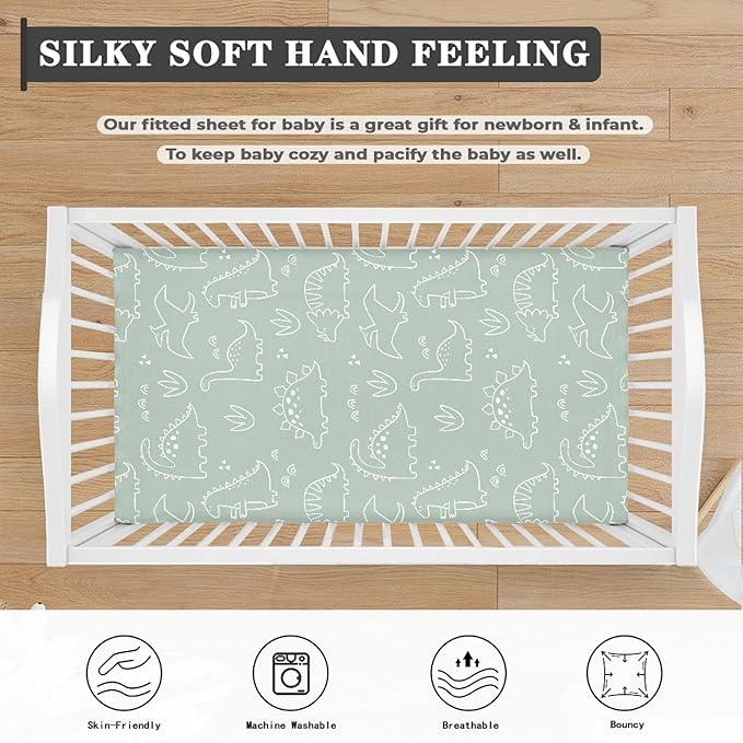Cute Dinosaur Print Fitted Crib Sheet Dinosaur Baby Crib Sheet Fit Standard Crib and Toddler Mattress,Crib Mattress Sheets for Boys Girls 28"x52"
